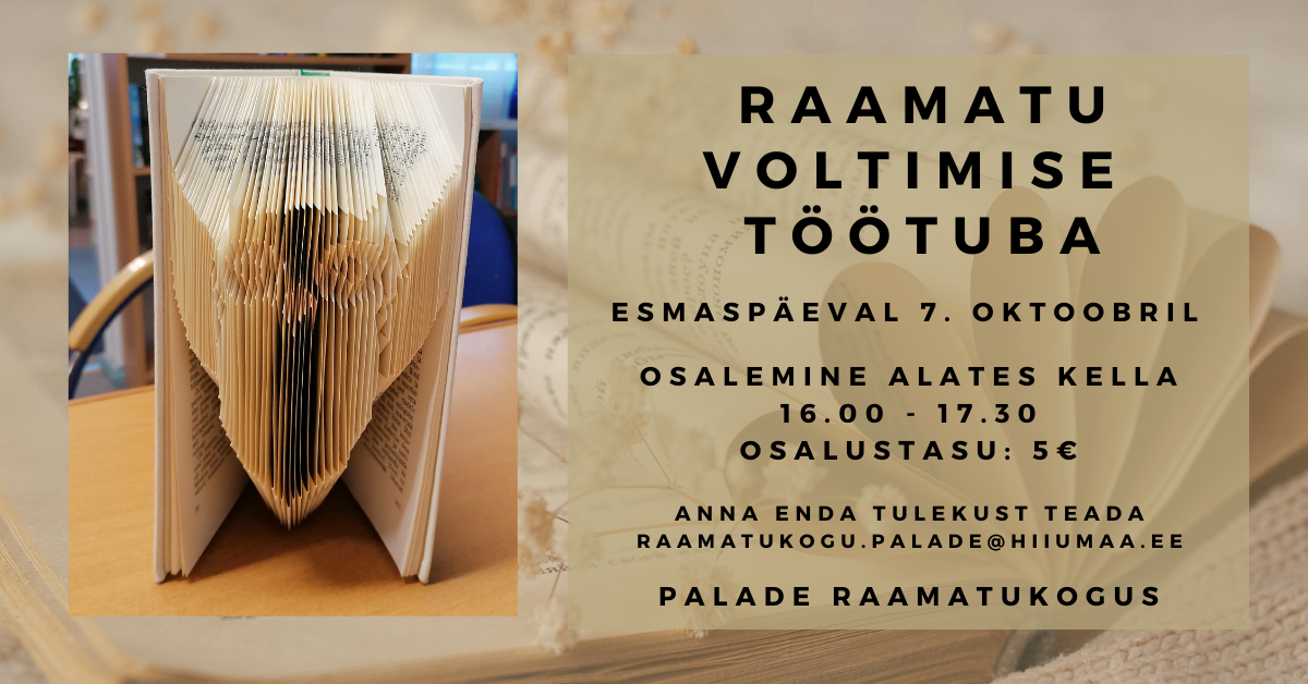 laupäeval 14. oktoober kell 10.00 - 12.00 palade raamatukogus laupäeval 14. oktoober kell 10.00 - 12.00 palade raamatukogus