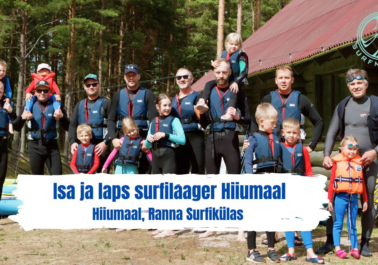Isa ja laps surfilaager Hiiumaal 2025. Risto Kõrgemägi