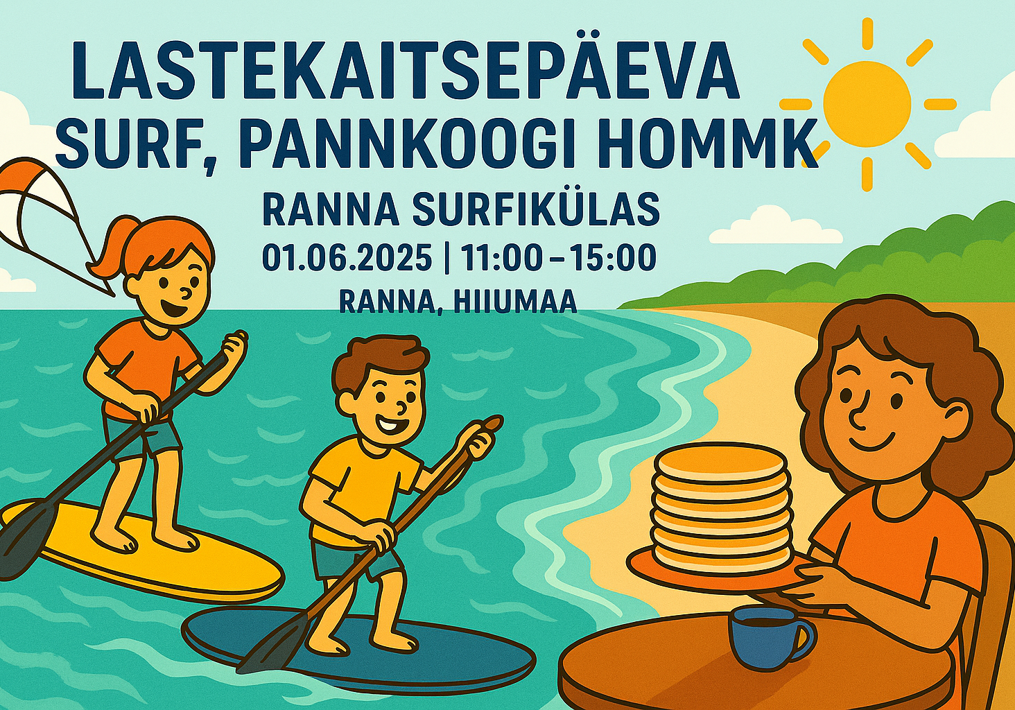 Lastekaitsepäeva surfamine ja pannkoogihommik Ranna Surfikülas Risto Kõrgemägi