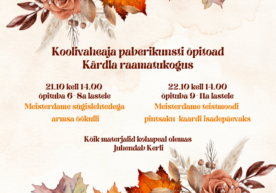 Paberikunsti õpitoad (Facebooki postitus) Paberikunsti õpitoad (Facebooki postitus)